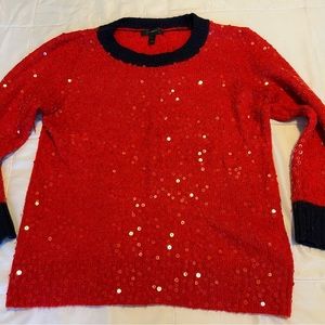 JCrew Red and Navy blue sequin Sweater  3/4 sleeves